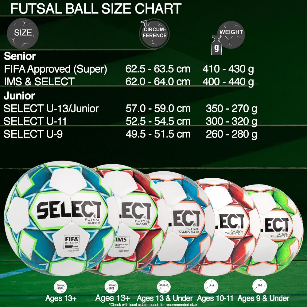 best futsal balls - size chart