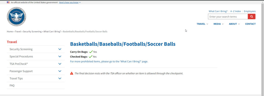 taking soccer balls on airplanes - tsa approved