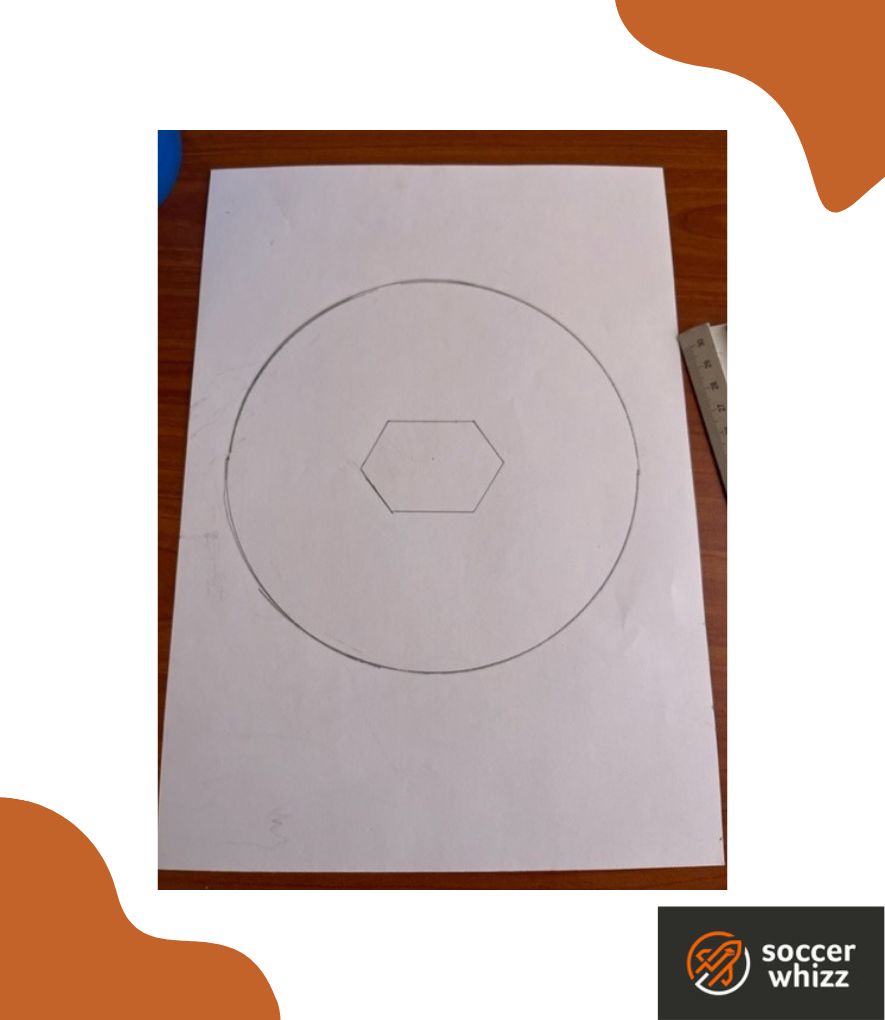 how to draw a soccer ball - draw hexagon in center of circle